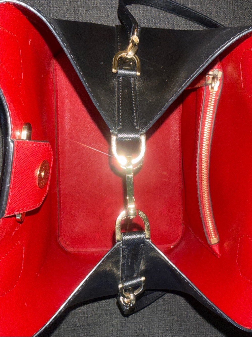 Michael Kors Black Leather Tote with Red Interior and Gold Hardware - Picture 5 of 13